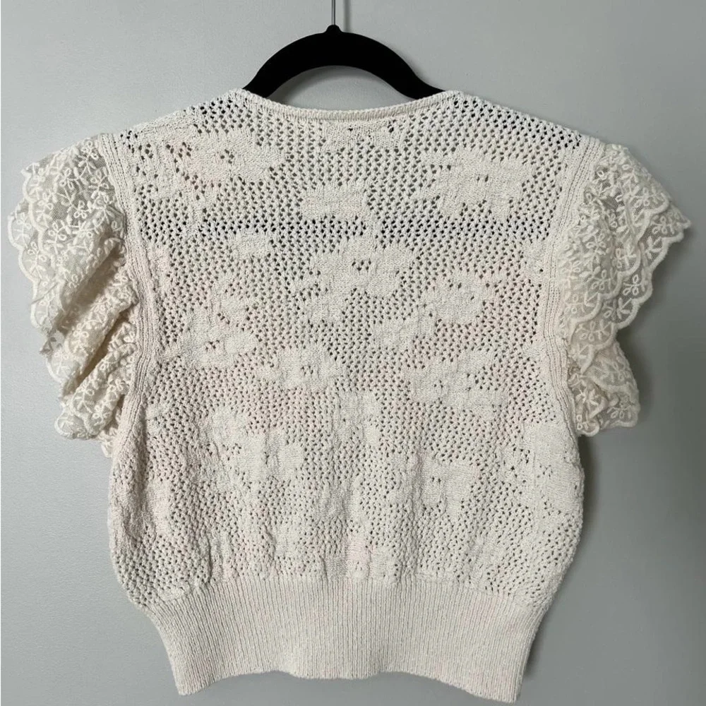 Zara Soft Cream Crochet Lace Button Cardigan Top - Picture 3 of 5